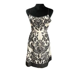 🖤EUC- ANN TAYLOR SPAGHETTI STRAP BLACK AND WHITE DAMASK PATTERN DRESS. SZ 0p🖤